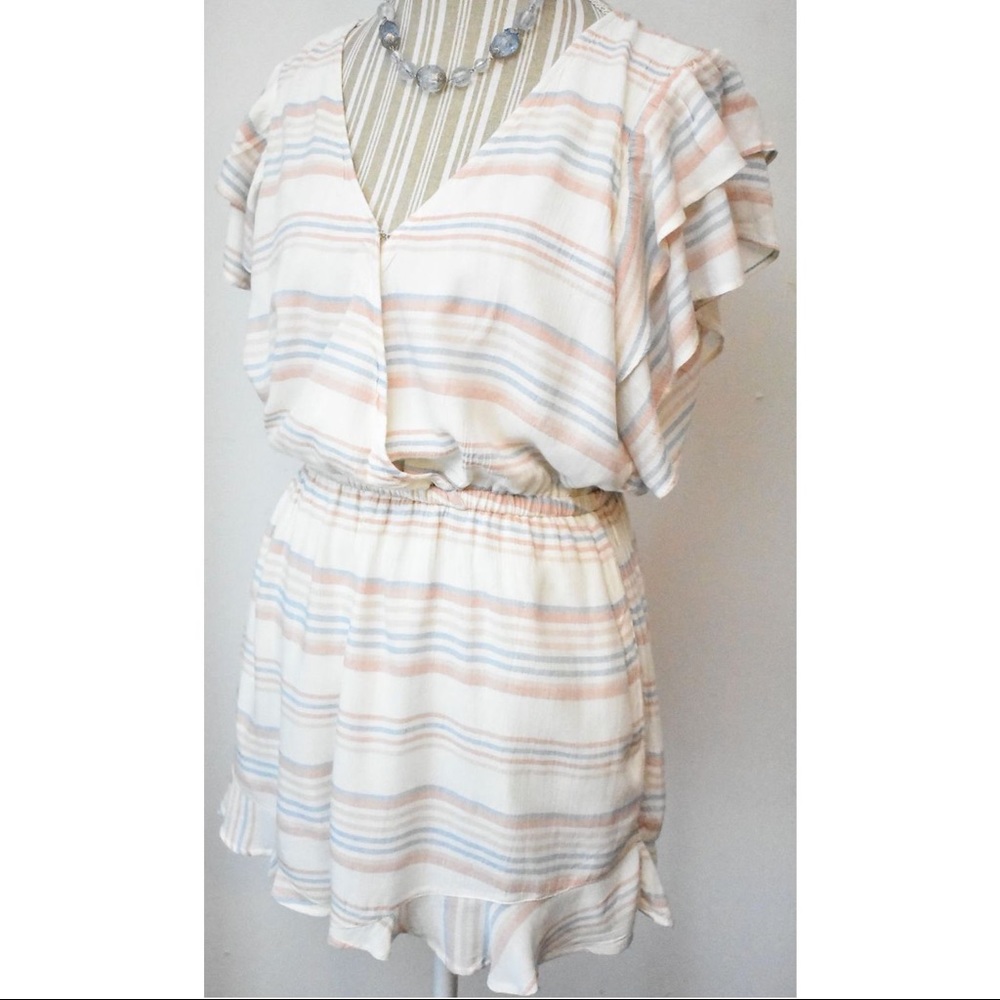 American Eagle Cream & Pastel Ruffled Romper w/Bow
